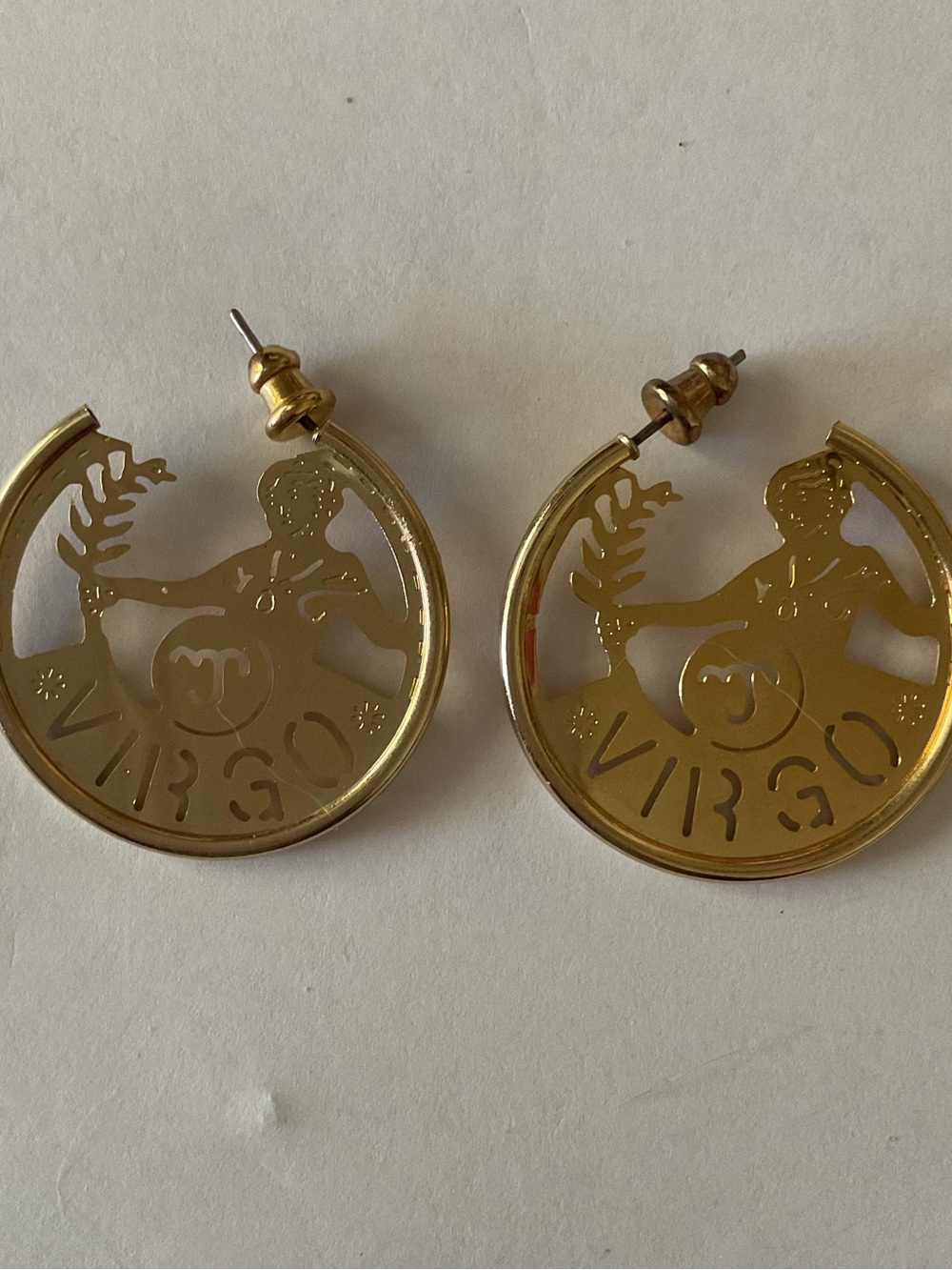 1960’s Laser Cut VIRGO 1 1/2” Diameter Pierced Earrings